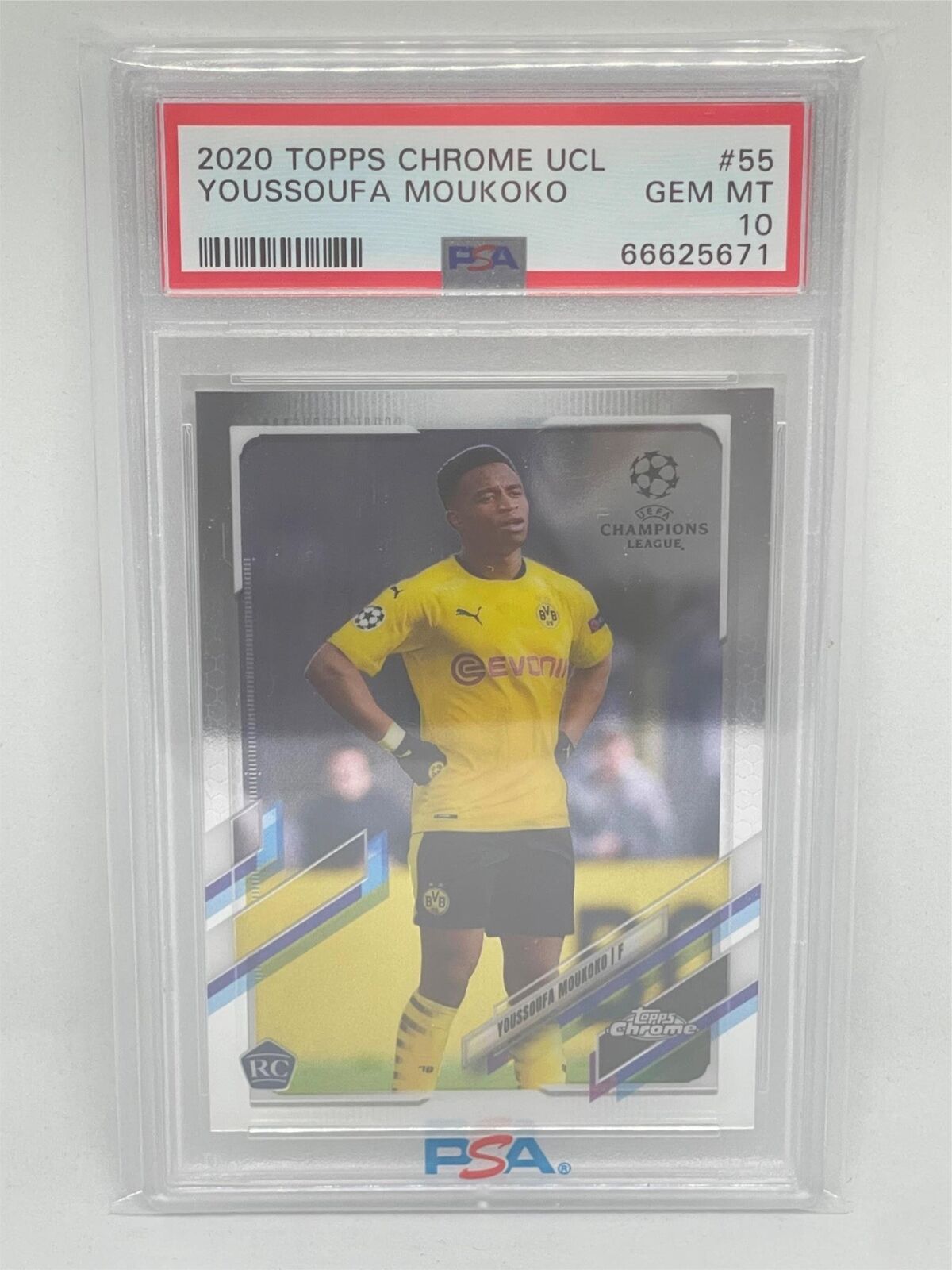YOUSSOUFA MOUKOKO 2020 TOPPS CHROME UEFA CHAMPIONS LEAGUE #55 ROOKIE RC PSA 10