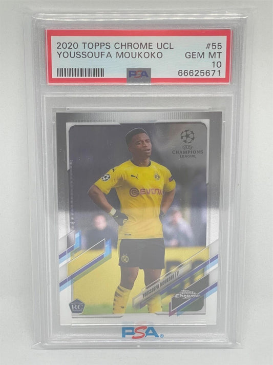 YOUSSOUFA MOUKOKO 2020 TOPPS CHROME UEFA CHAMPIONS LEAGUE #55 ROOKIE RC PSA 10