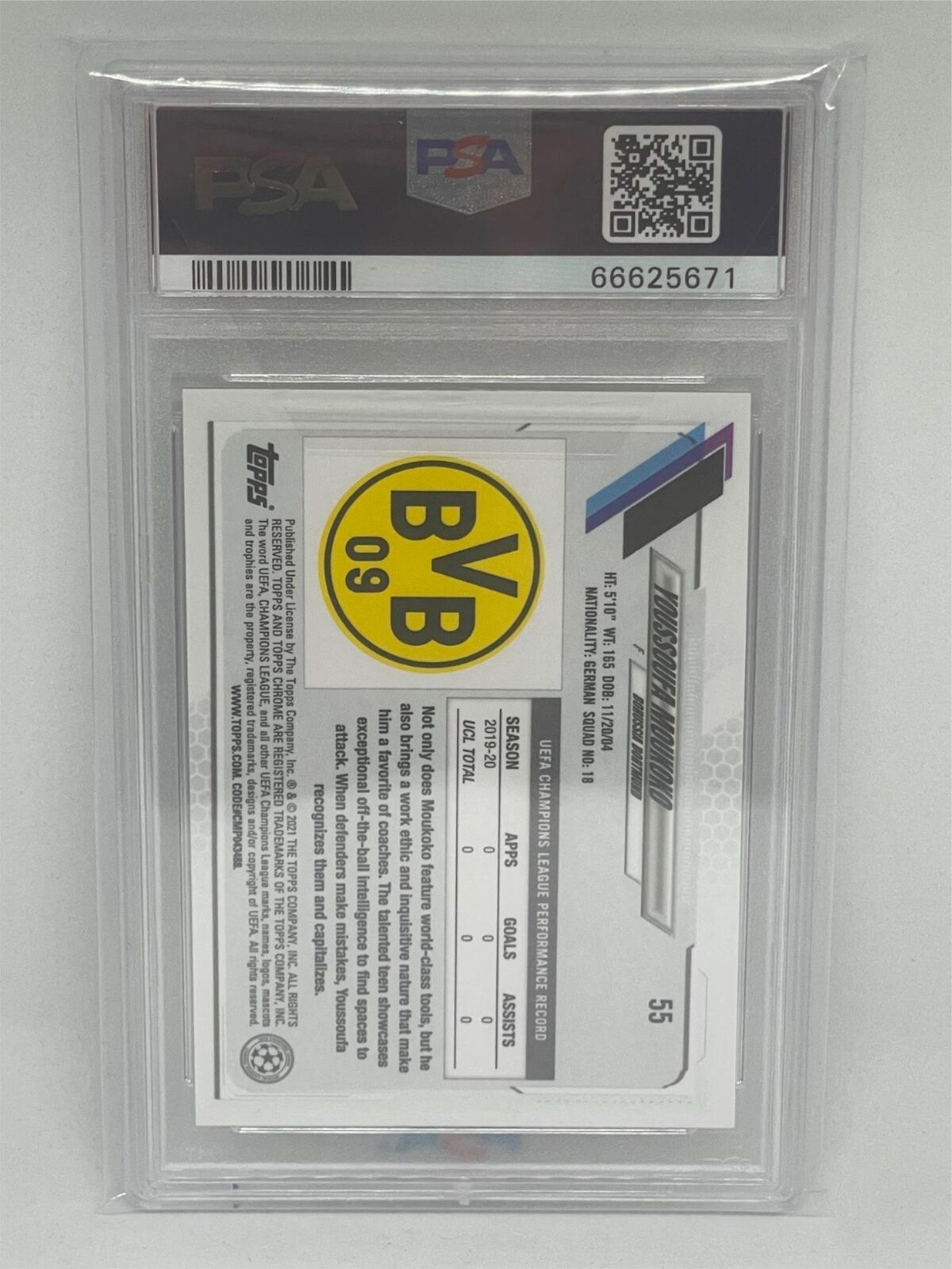 YOUSSOUFA MOUKOKO 2020 TOPPS CHROME UEFA CHAMPIONS LEAGUE #55 ROOKIE RC PSA 10