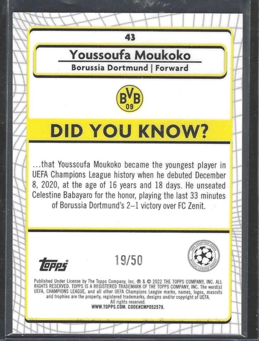 YOUSSOUFA MOUKOKO 2021-22 TOPPS MERLIN GOLD REFRACTOR #D 19/50