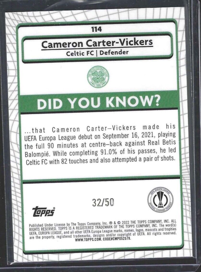 CAMERON CARTER-VICKERS 2021-22 TOPPS MERLIN GOLD REFRACTOR #D 32/50
