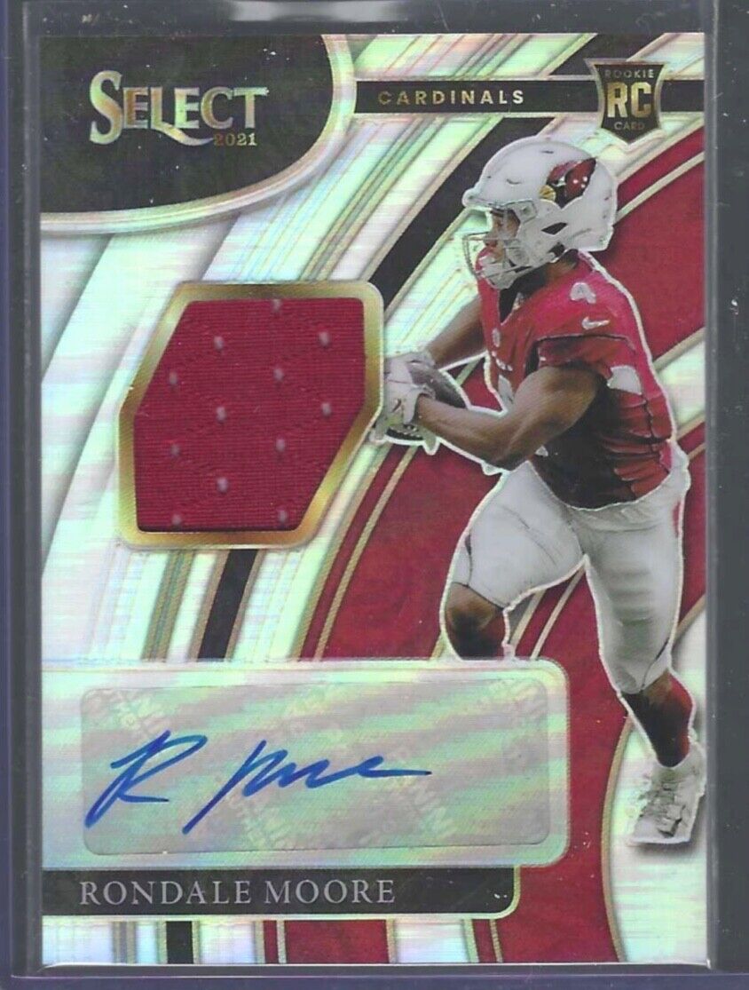 RONDALE MOORE 2021 PANINI SELECT SILVER PRIZM ROOKIE PATCH AUTO RC #D 178/199