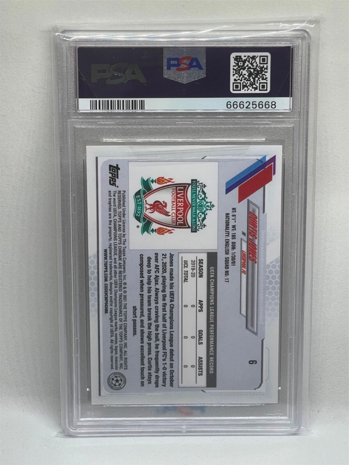 CURTIS JONES  2020 TOPPS CHROME UEFA CHAMPIONS LEAGUE #6 ROOKIE RC PSA 10 GEM MT