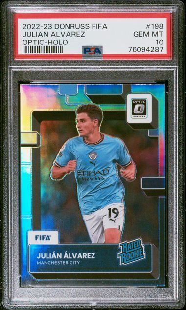 JULIAN ALVAREZ 2022-23 DONRUSS FIFA OPTIC HOLO RATED ROOKIE RC #198 PSA 10 GEM