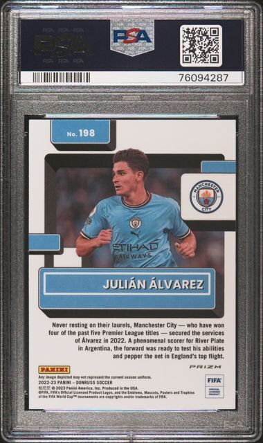 JULIAN ALVAREZ 2022-23 DONRUSS FIFA OPTIC HOLO RATED ROOKIE RC #198 PSA 10 GEM