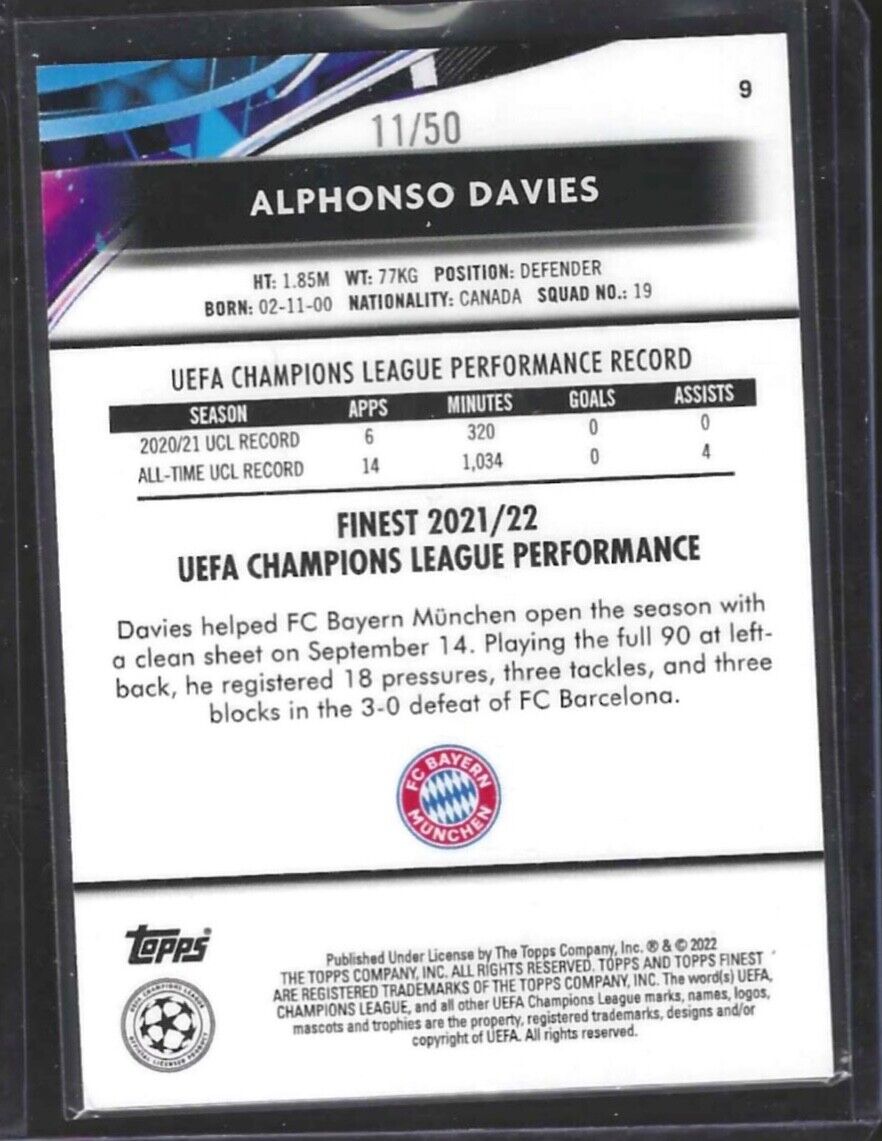 ALPHONSO DAVIES 2021-22 TOPPS FINEST GOLD MINI DIAMOND REFRACTOR #D 11/50