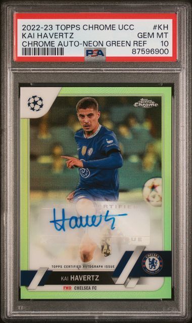 KAI HAVERTZ 2022-23 CHROME UEFA NEON GREEN REFRACTOR AUTO /99 PSA 10 GEM POP 1/1