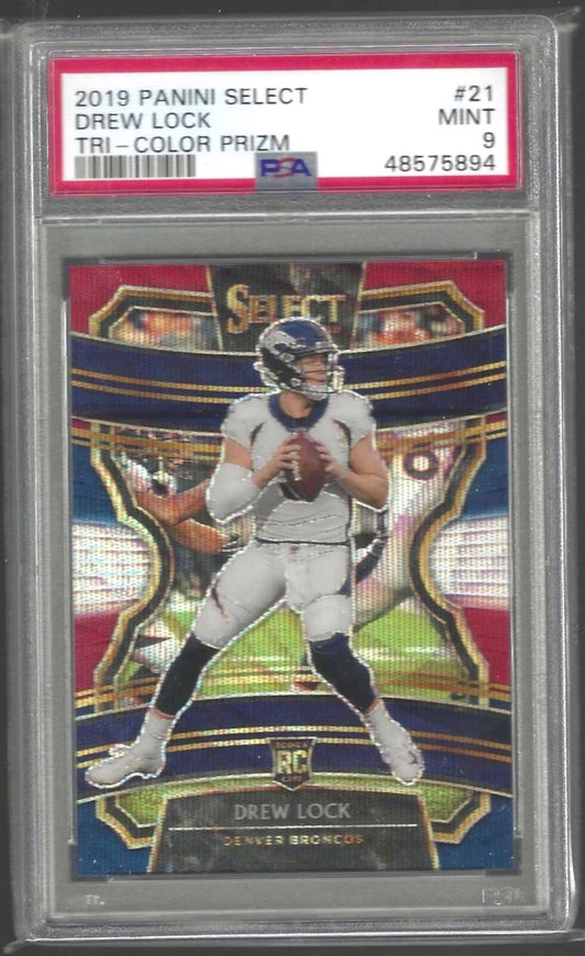 DREW LOCK 2019 PANINI SELECT CONCOURSE TRI COLOR PRIZM RC /199 PSA 9 MINT POP 9