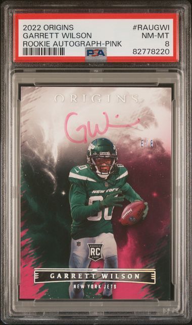 GARRETT WILSON 2022 PANINI ORIGINS RUSHING STARS PINK AUTO RC 8/8 PSA 8 POP 2