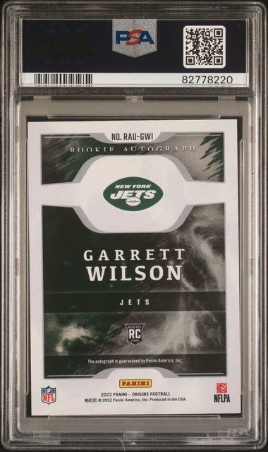 GARRETT WILSON 2022 PANINI ORIGINS RUSHING STARS PINK AUTO RC 8/8 PSA 8 POP 2