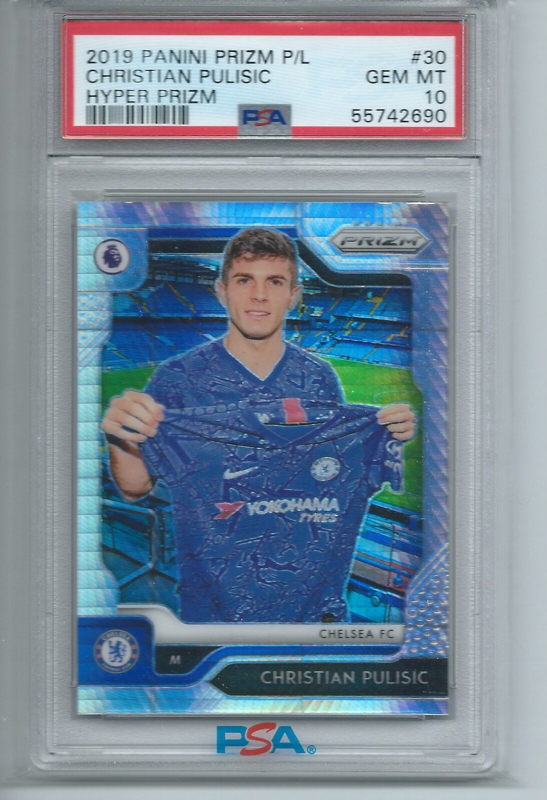 CHRISTIAN PULISIC 2019-20 PANINI PRIZM PREMIER LEAGUE HYPER PRIZM RC PSA 10 GEM