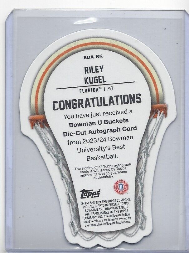 RILEY KUGEL 2023 BOWMANS BEST BUCKETS GOLD GEOMETRIC REFRACTOR ON CARD AUTO /50