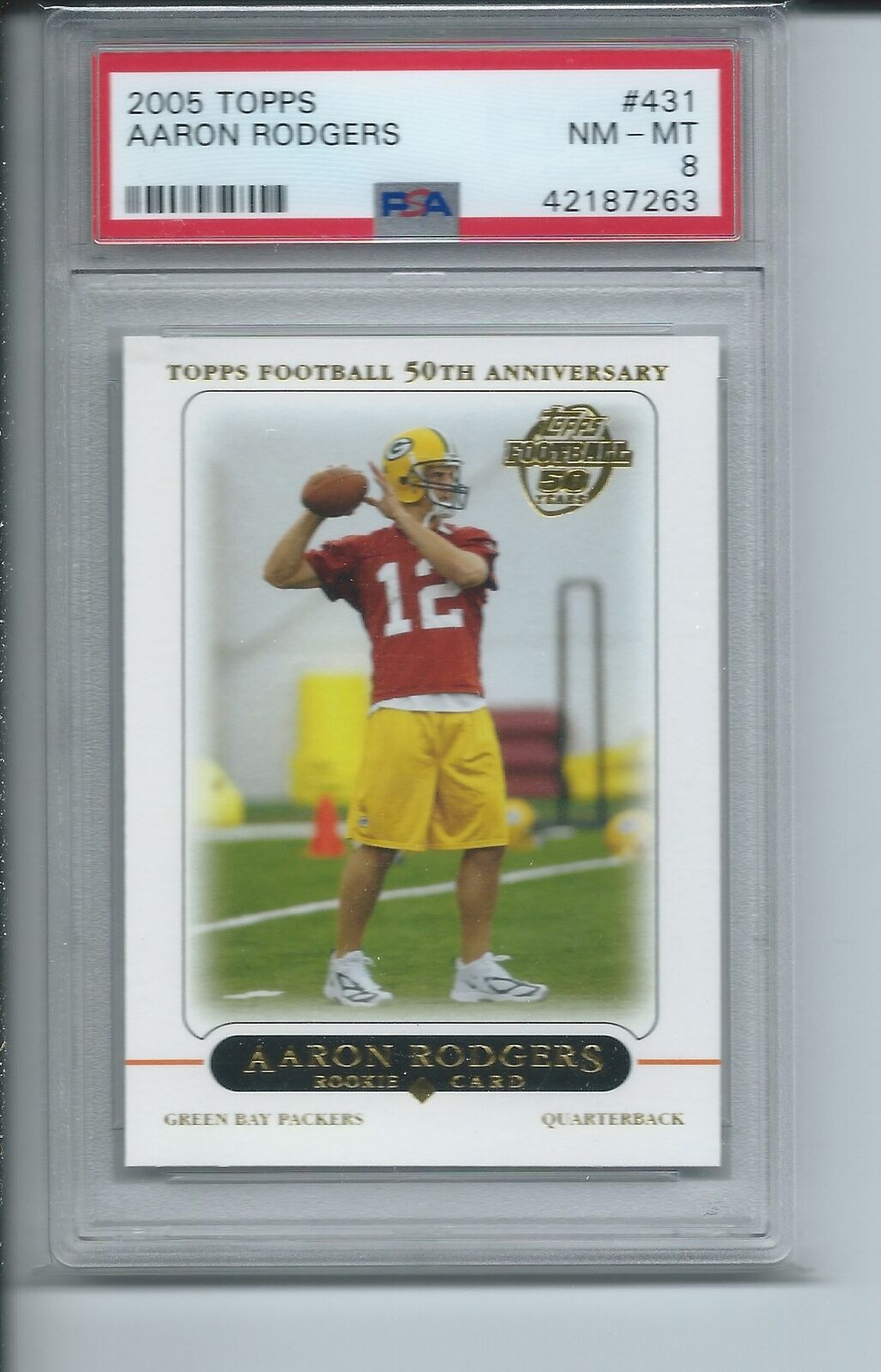 AARON RODGERS 2005 TOPPS FOOTBALL 50TH ANNIVERSARY RC #431 PSA 8 MINT