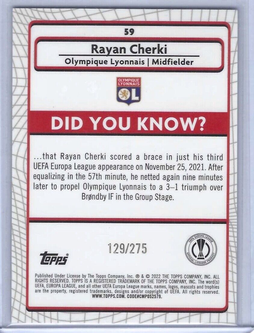 RAYAN CHERKI 2021-22 TOPPS MERLIN PINK MOJO REFRACTOR RC #D /275