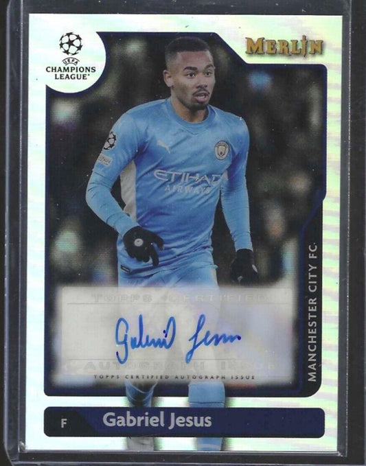 GABRIEL JESUS 2021-22 TOPPS MERLIN UEFA SILVER REFRACTOR AUTO #A-GJ