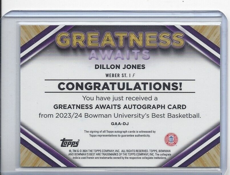 DILLON JONES 2023 BOWMAN BEST GREATNESS AWAITS GOLD GEOMETRIC REFRACTOR AUTO /50