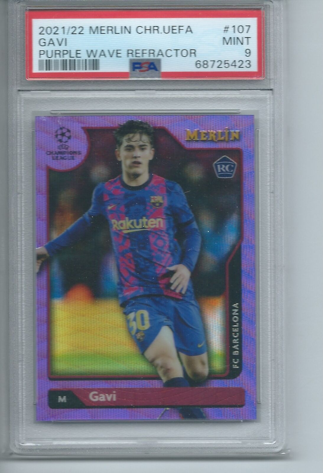 GAVI 2021-22 TOPPS MERLIN CHROME PURPLE WAVE REFRACTOR RC #D 1/15 PSA 9 POP 2