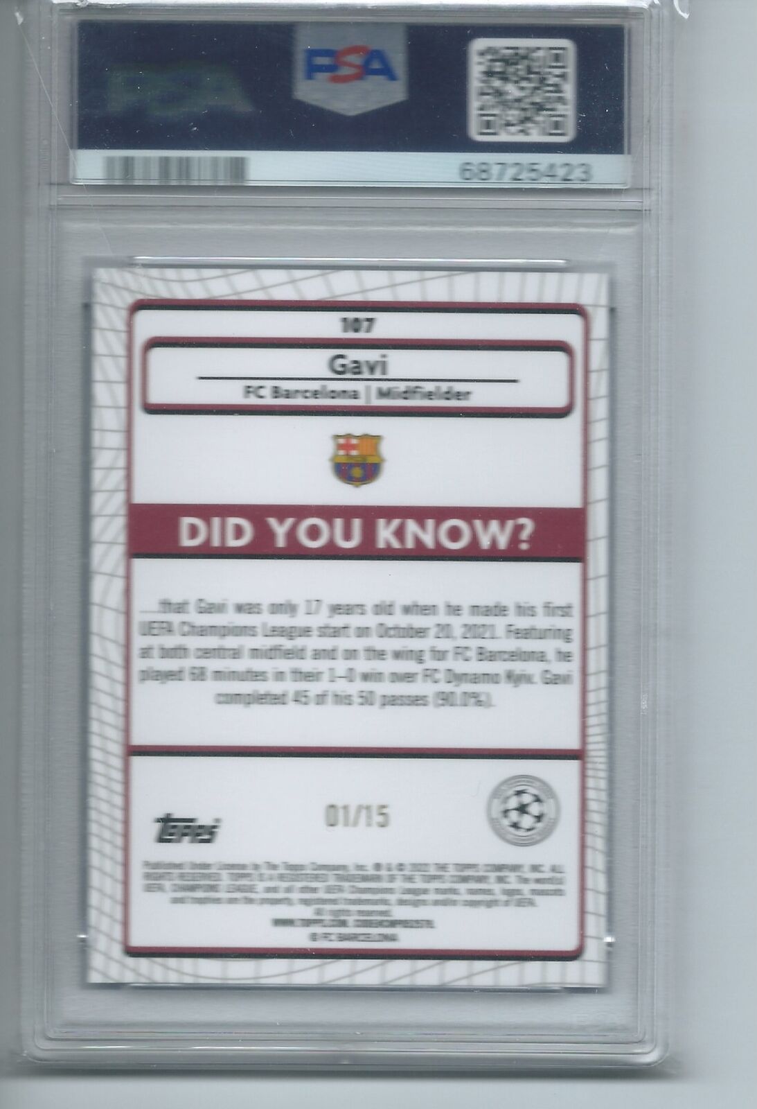 GAVI 2021-22 TOPPS MERLIN CHROME PURPLE WAVE REFRACTOR RC #D 1/15 PSA 9 POP 2