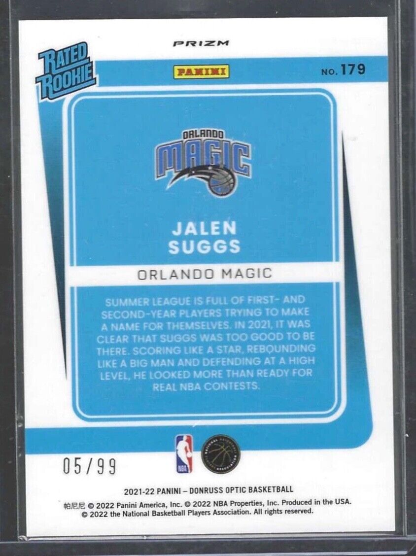 JALEN SUGGS 2021-22 PANINI DONRUSS OPTIC RED HOLO PRIZM RATED ROOKIE RC #D 05/99
