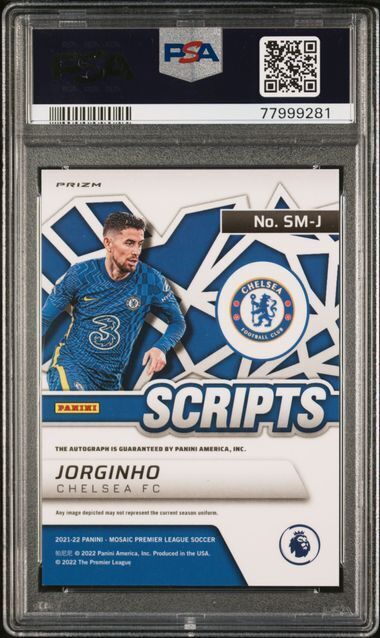 JORGINHO 2021-22 MOSAIC PREMIER LEAGUE SCRIPTS RED PRIZM AUTO PSA 10 GEM POP 1/1