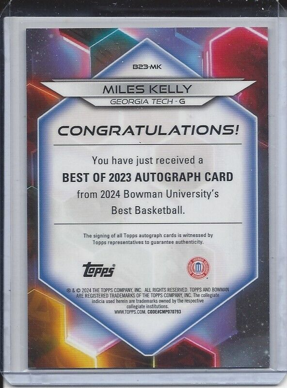MILES KELLY 2023 BOWMAN'S BEST UNIVERSITY GOLD REFRACTOR AUTO #D 9/50