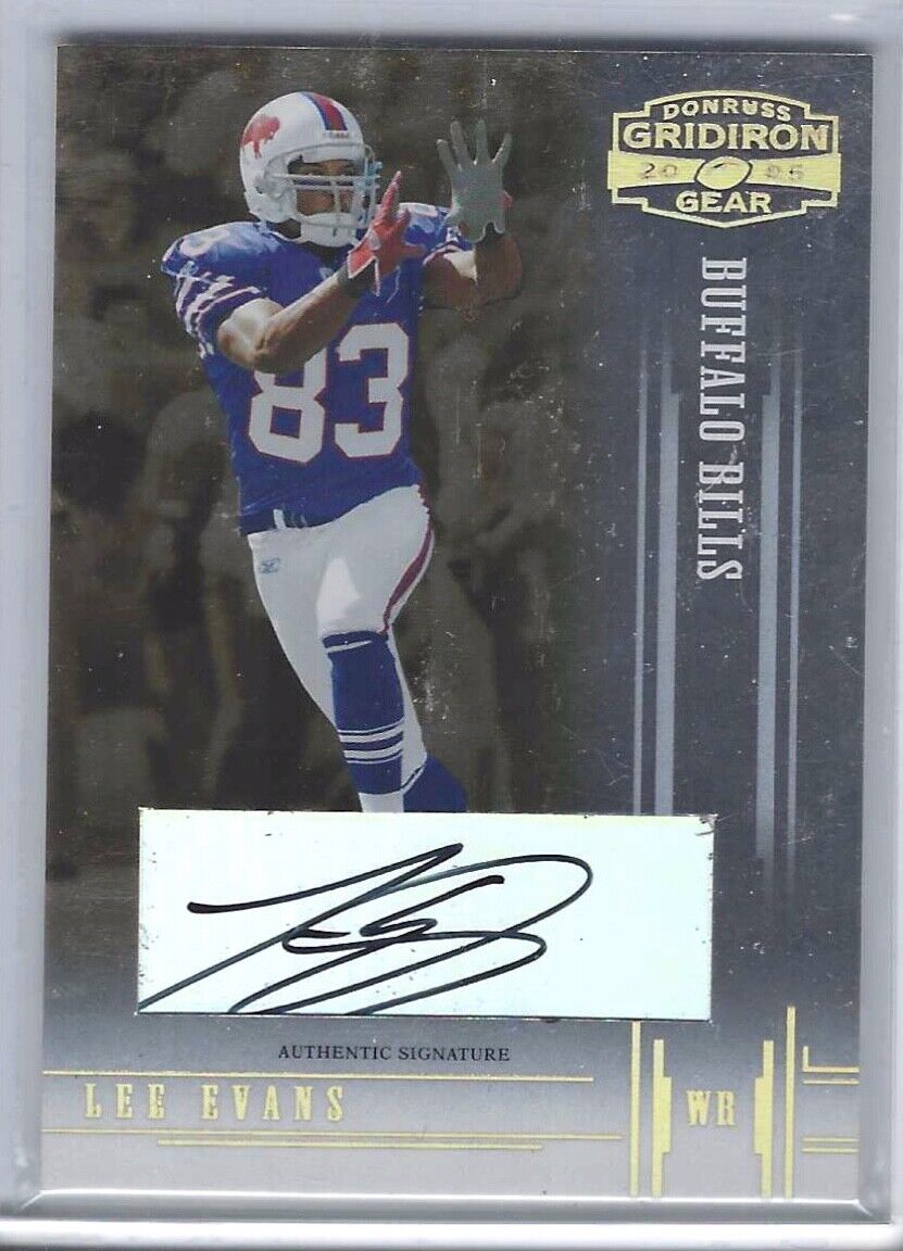 LEE EVANS 2005 DONRUSS PLAYOFF GRIDIRON GEAR SILVER AUTO #D 13/25