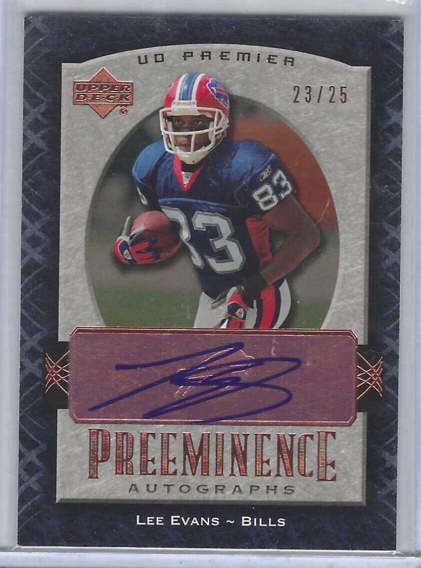 LEE EVANS 2007 UPPER DECK UD PREMIER FOOTBALL PREEMINENCE AUTO #D 23/25