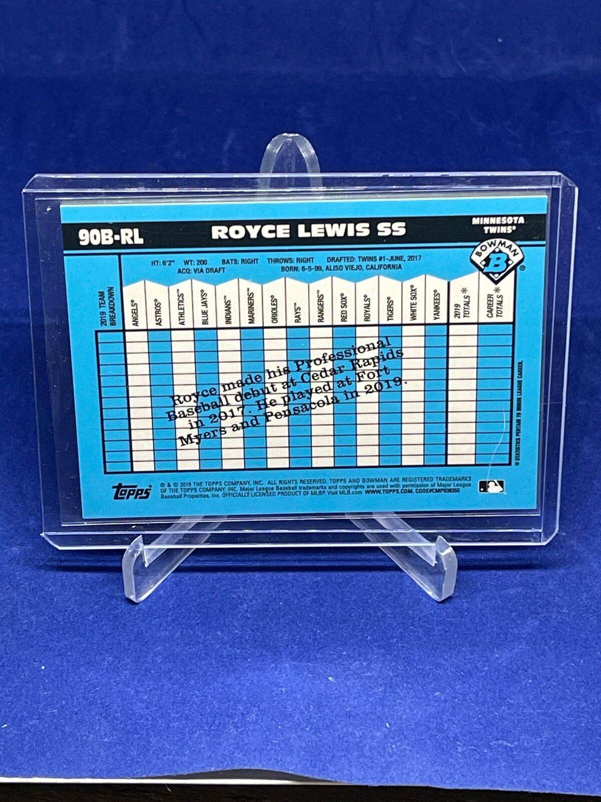 ROYCE LEWIS 2019 BOWMAN 1990 GOLD REFRACTOR PROSPECT #D 41/50