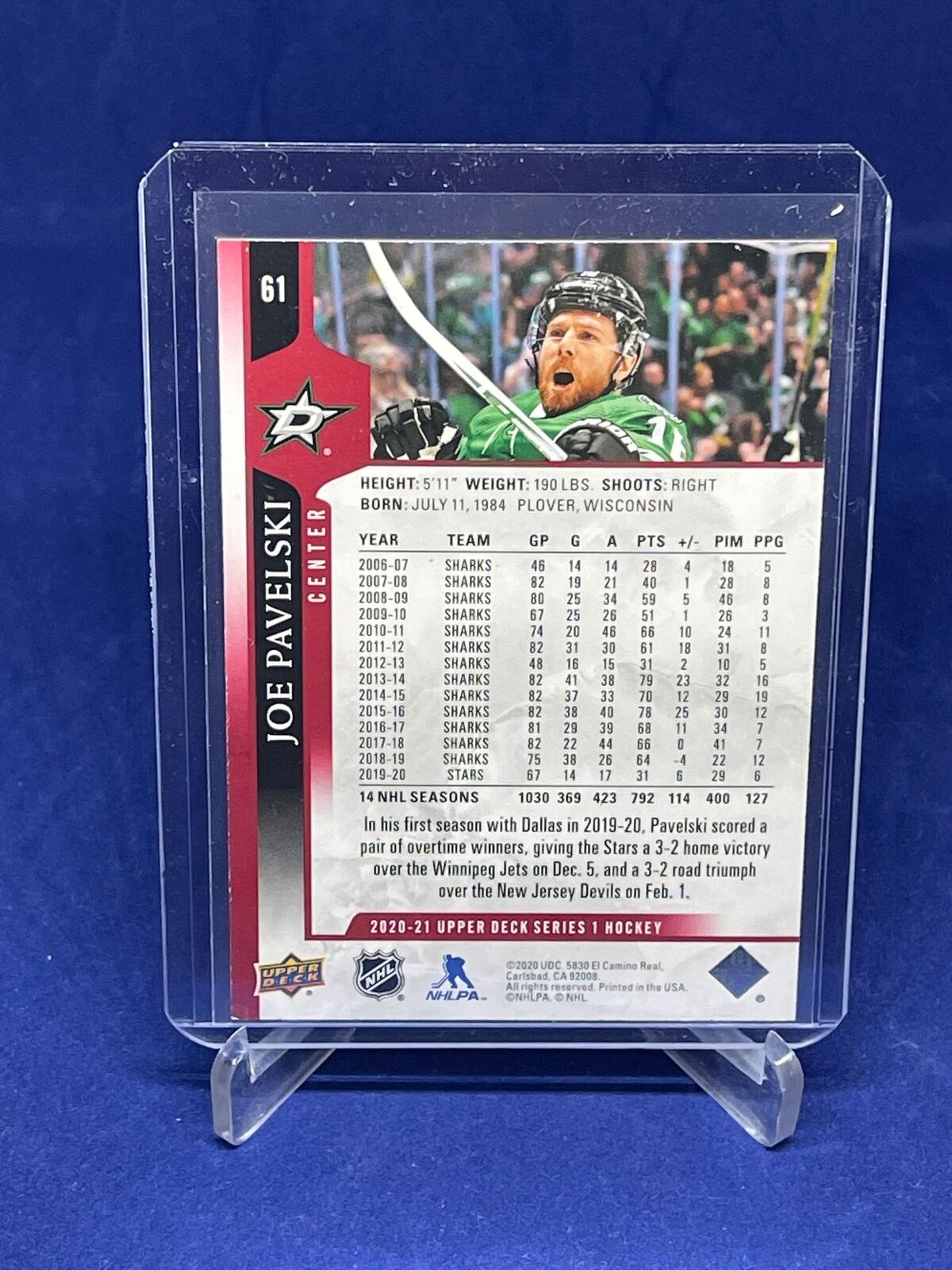 JOE PAVELSKI 2020-21 UPPER DECK SERIES ONE UD EXCLUSIVES GOLD #D 42/100