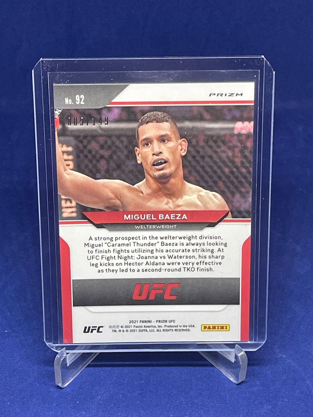 MIGUEL BAEZA 2021 PANINI PRIZM UFC PURPLE PRIZM ROOKIE RC #D 5/149