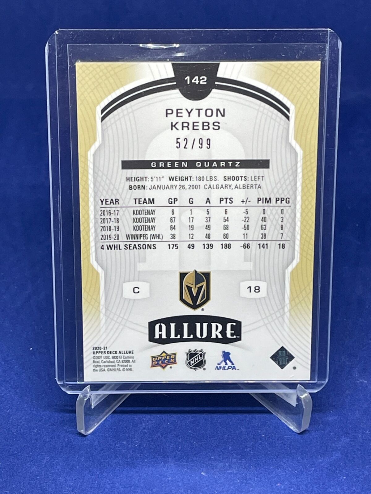 PEYTON KREBS 2020-21 UPPER DECK ALLURE GREEN QUARTZ ROOKIE RC #D 52/99
