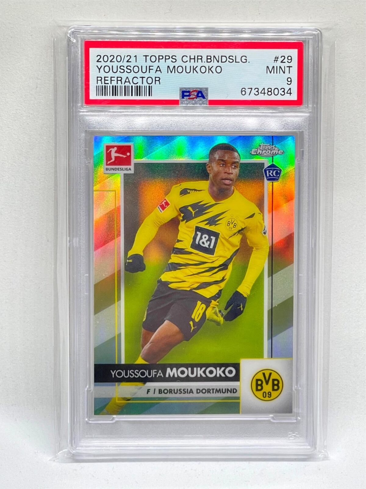 YOUSSOUFA MOUKOKO 2020-21 TOPPS CHROME BUNDESLIGA REFRACTOR ROOKIE RC #29 PSA 9