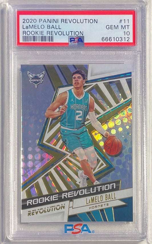 LAMELO BALL 2020-21 PANINI REVOLUTION ROOKIE REVOLUTION RC #11 PSA 10 GEM POP 58