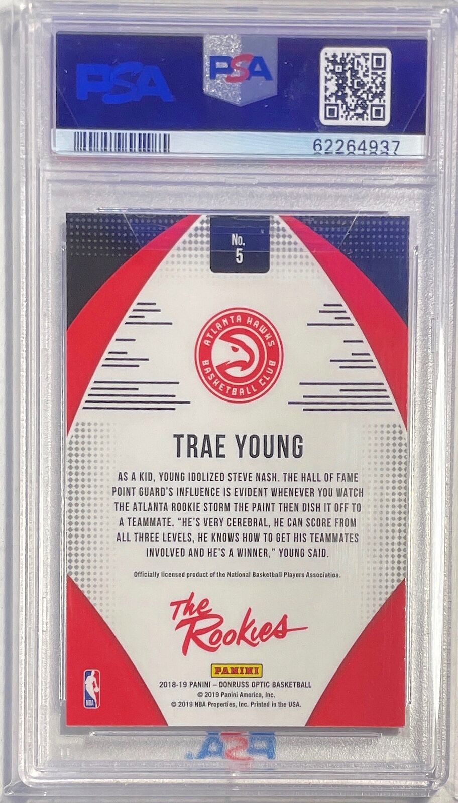 TRAE YOUNG 2018-19 PANINI DONRUSS OPTIC THE ROOKIES ROOKIE RC #5 PSA 9 MINT