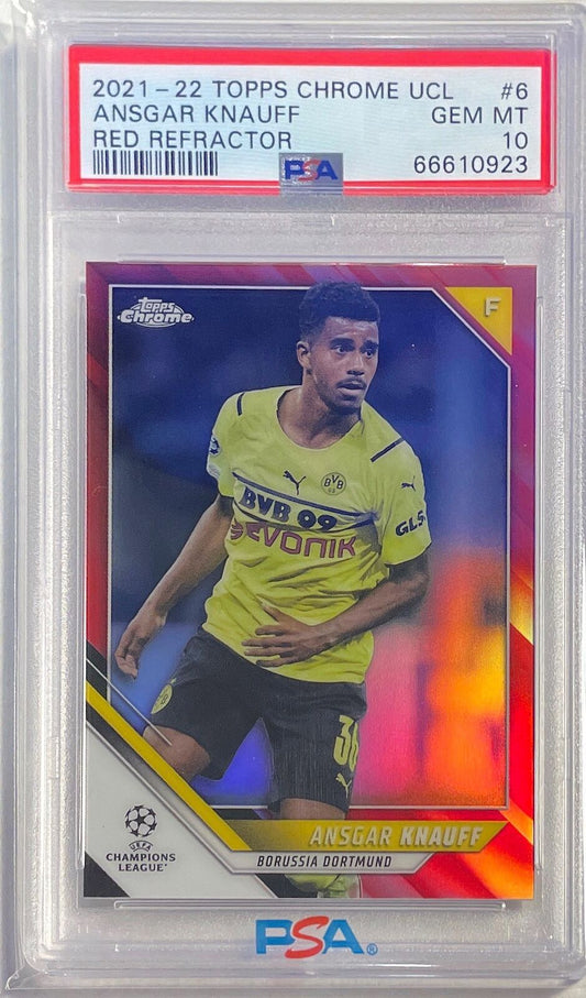 ANSGAR KNAUFF 2021-22 TOPPS CHROME RED REFRACTOR #D 9/10 PSA 10 GEM MINT POP 1/1
