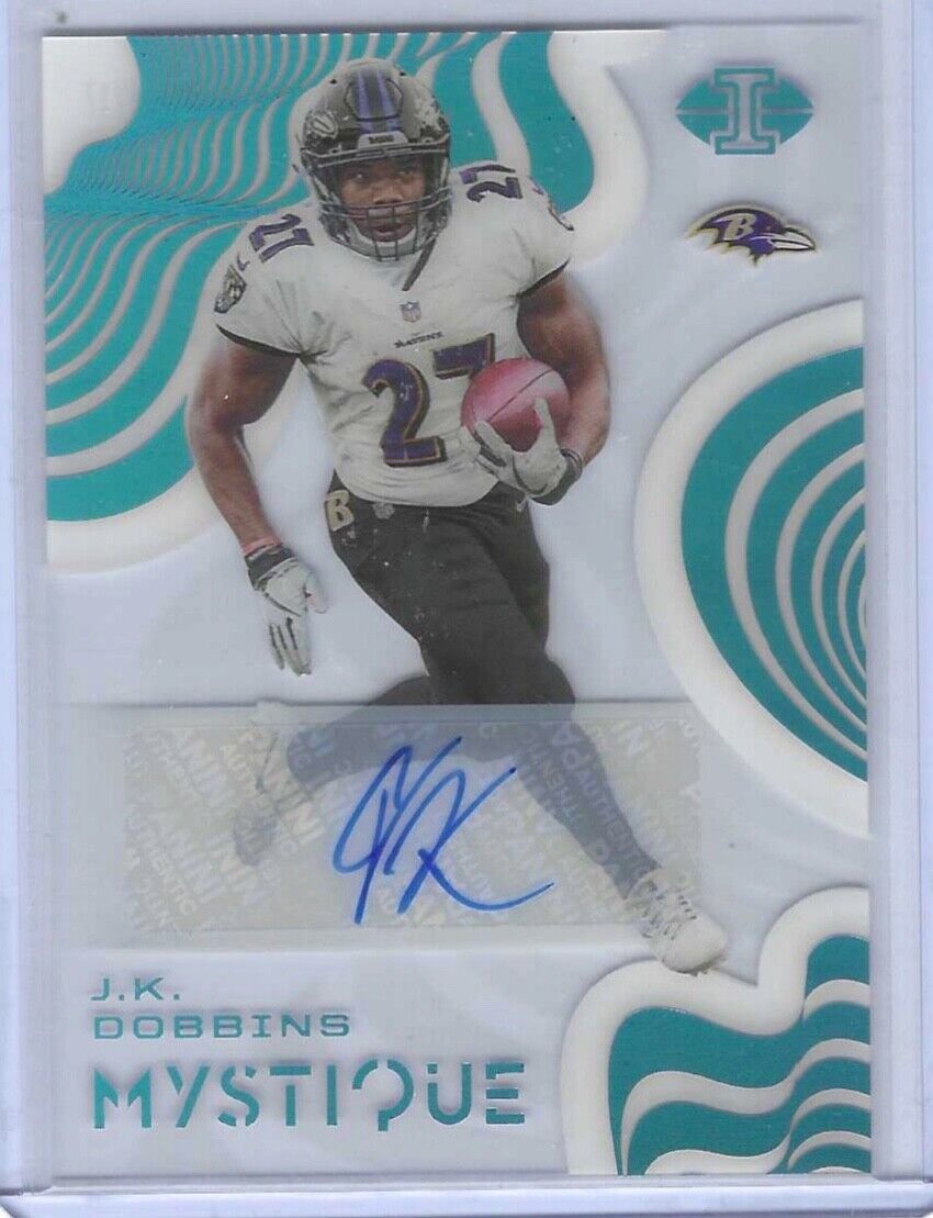 JK DOBBINS 2020 PANINI ILLUSIONS BLUE ACETATE MYSTIQUE ROOKIE AUTO RC #D 17/25