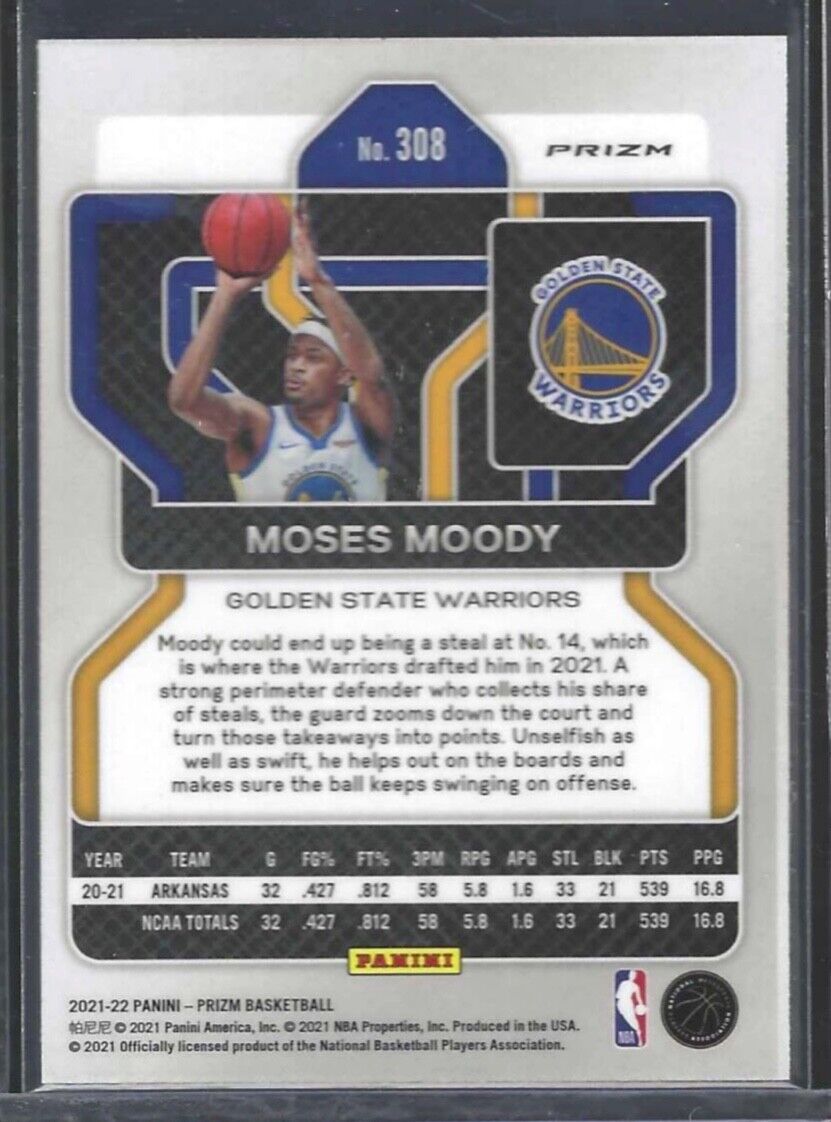 MOSES MOODY 2021-22 PANINI PRIZM TRI COLOR CHOICE PRIZM ROOKIE RC #308