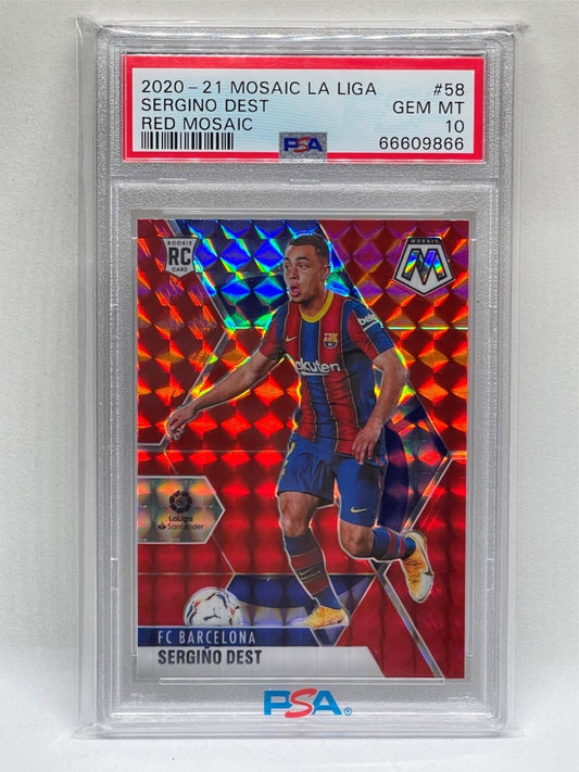 SERGINO DEST 2020-21 MOSAIC LA LIGA RED PRIZM RC #58 ROOKIE PSA 10 POP 6