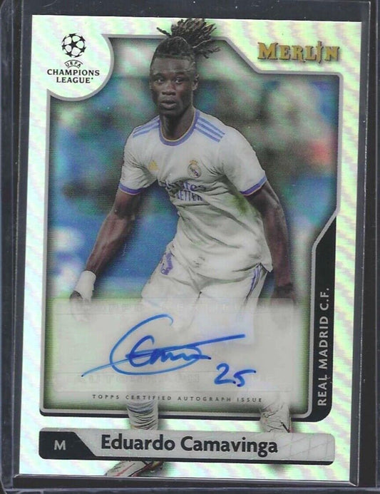 EDUARDO CAMAVINGA 2021-22 TOPPS MERLIN UEFA SILVER REFRACTOR AUTO #A-EC