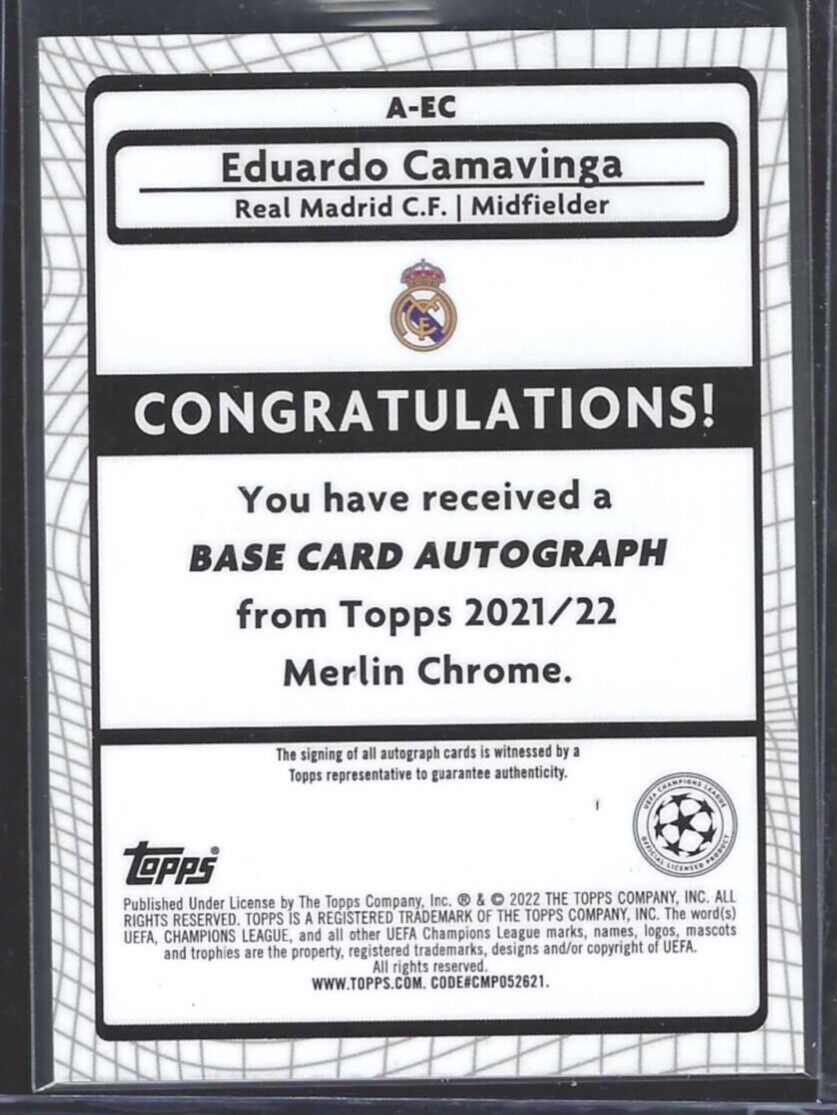 EDUARDO CAMAVINGA 2021-22 TOPPS MERLIN UEFA SILVER REFRACTOR AUTO #A-EC