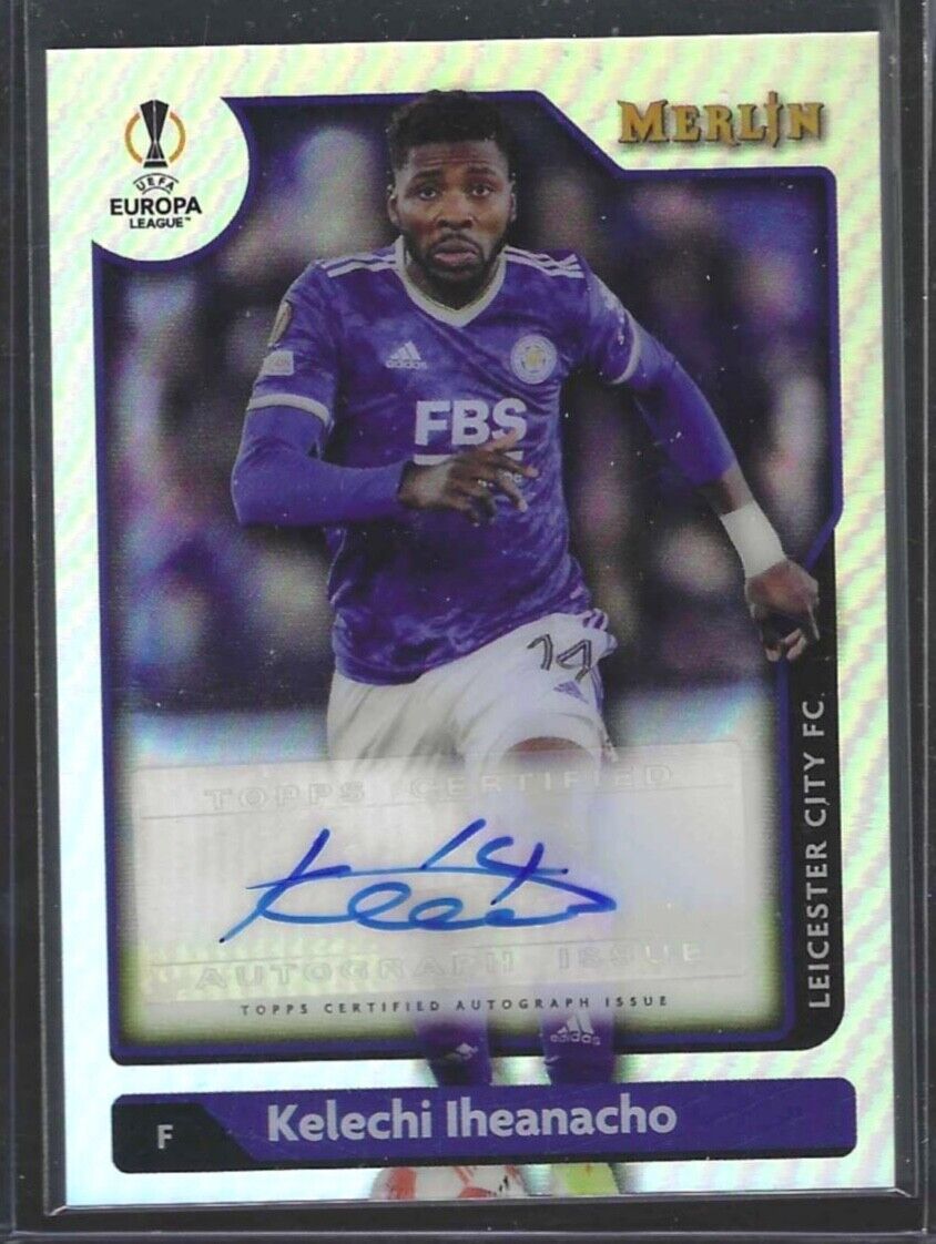 KELECHI IHEANACHO 2021-22 TOPPS MERLIN UEFA SILVER REFRACTOR AUTO #A-KI