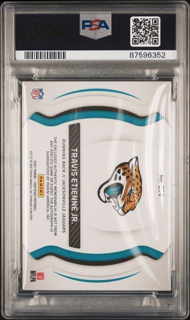 TRAVIS ETIENNE JR 2021 CERTIFIED MIRROR RED PATCH AUTO RC /75 PSA 9 MINT POP 1/1