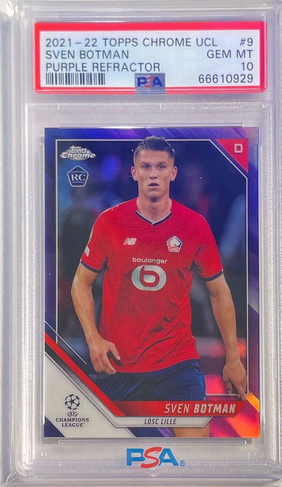SVEN BOTMAN 2021-22 TOPPS CHROME PURPLE REFRACTOR RC #D 42/250 PSA 10 POP 1/1