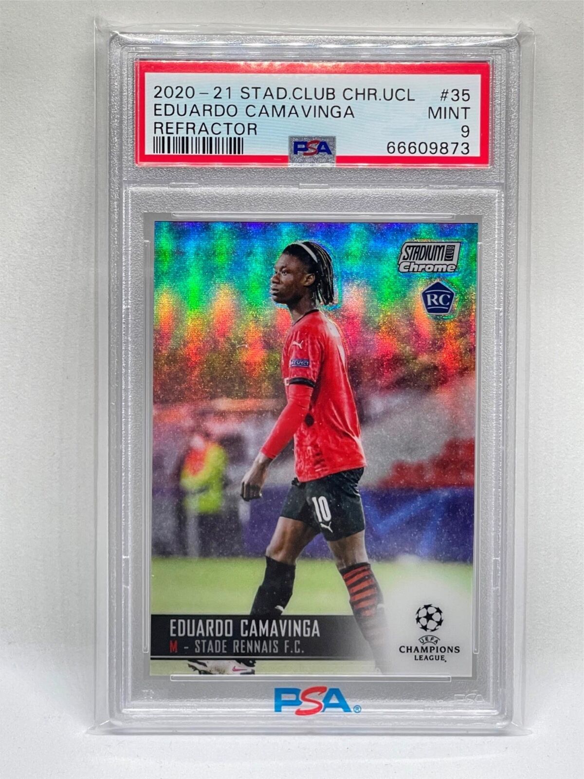 EDUARDO CAMAVINGA 2020-21 STADIUM CLUB CHROME REFRACTOR ROOKIE RC #35 PSA 9