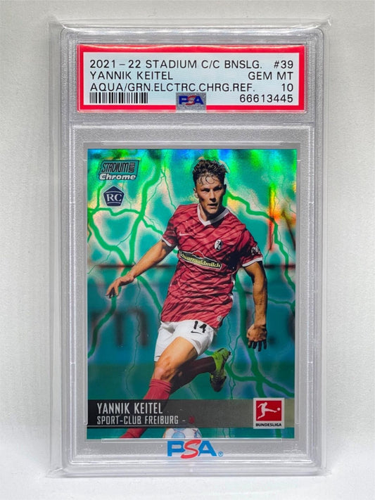 YANNIK KEITEL 2021 STADIUM CLUB CHROME AQUA GREEN REFRACTOR RC /175 PSA 10 POP 1
