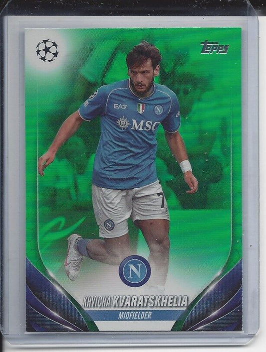 KHVICHA KVARATSKHELIA 2023-24 TOPPS CLUB COMPETITIONS UCL NEON GREEN FOIL #D /99