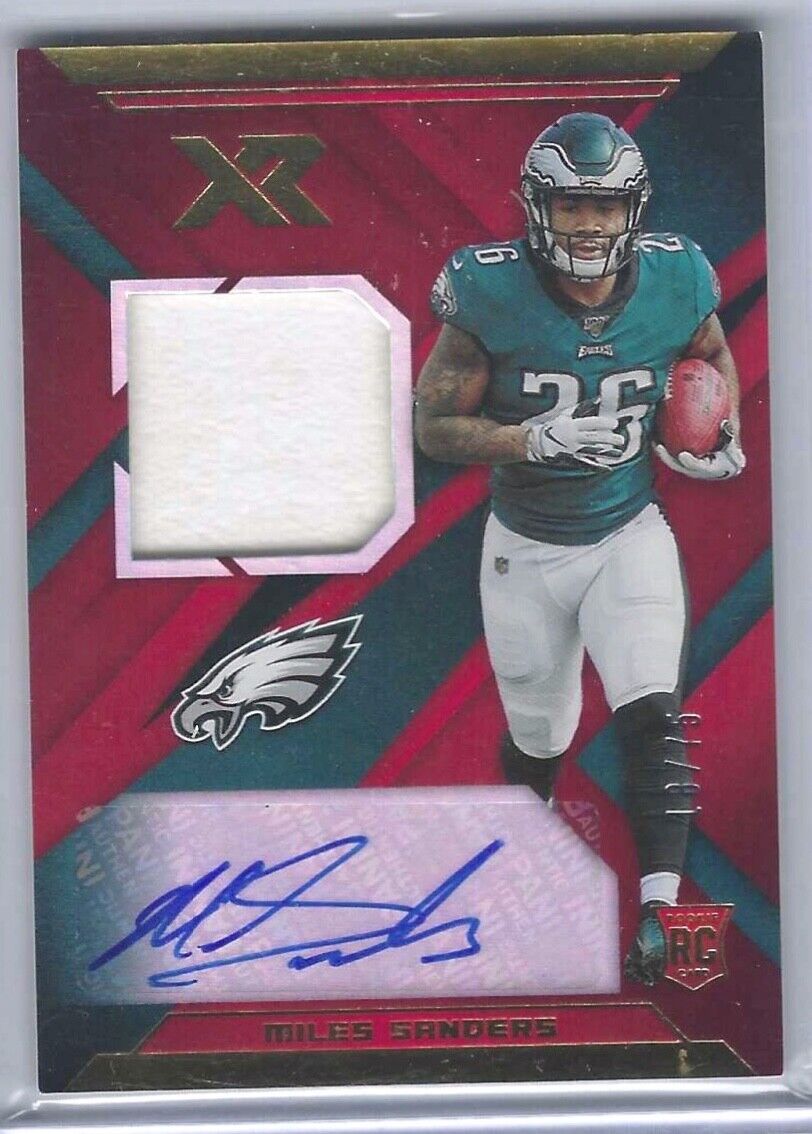 MILES SANDERS 2019 PANINI XR RED FOIL ROOKIE PATCH AUTO RC #D 18/75