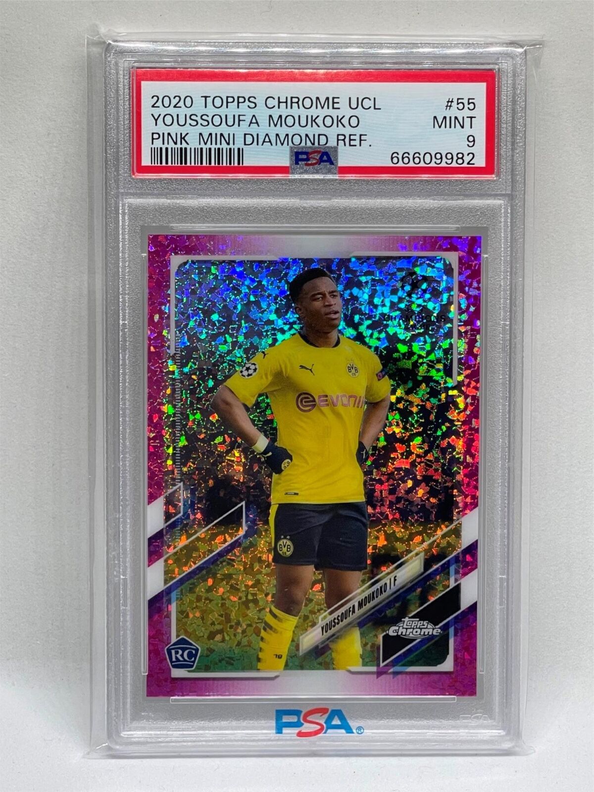 YOUSSOUFA MOUKOKO 2020 TOPPS CHROME PINK MINI DIAMOND REFRACTOR RC /175 PSA 9