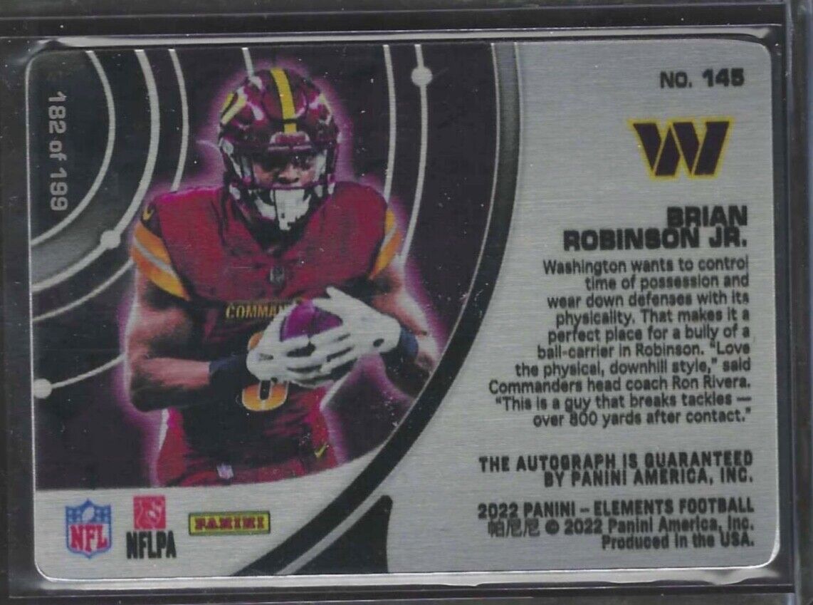 BRIAN ROBINSON JR 2022 PANINI ELEMENTS ROOKIE STEEL ON CARD AUTO RC #D 182/199