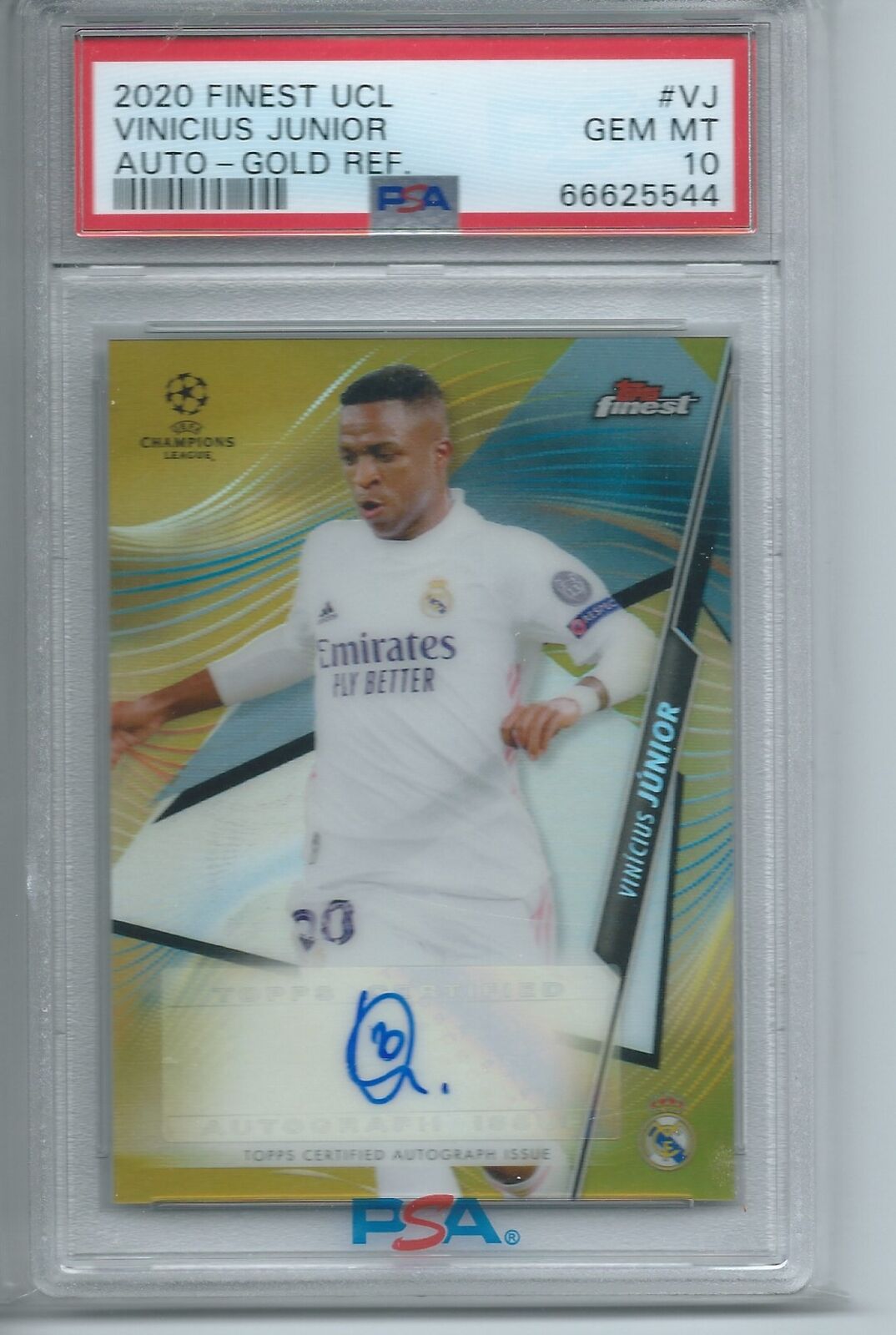 VINICIUS JUNIOR 2020-21 FINEST UCL GOLD REFRACTOR AUTO #D 4/50 PSA 10 GEM POP 2